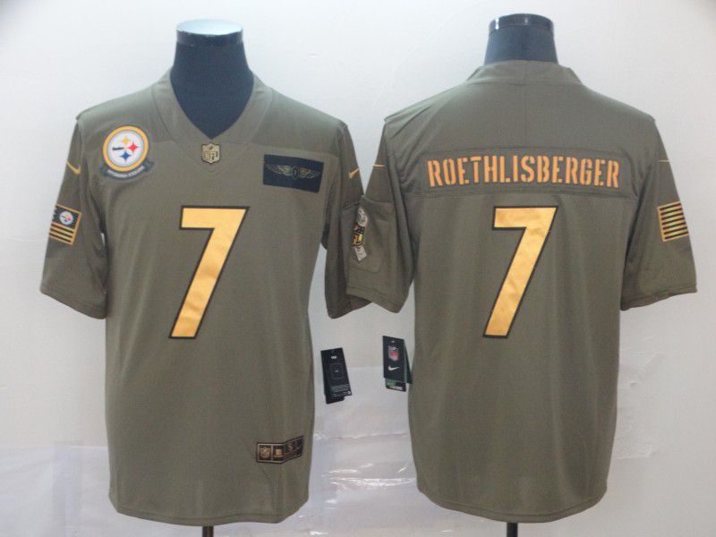 Men Pittsburgh Steelers #7 Roethlisberger green Nike Olive Salute To Service Limited NFL Jersey